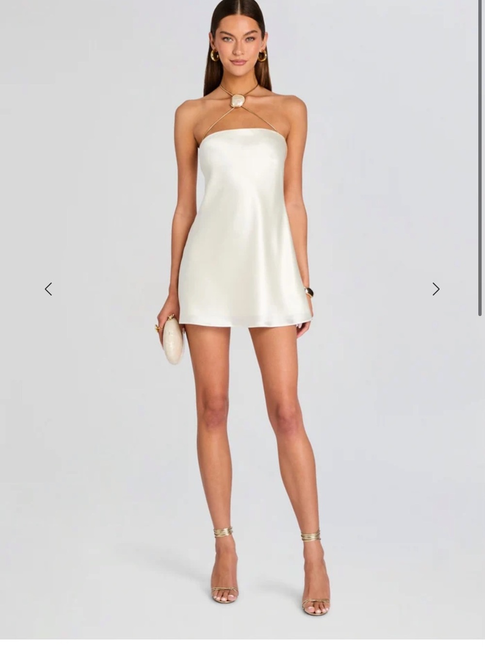 Retrofete Ivory Strapless Mini Dress with Gold Neck Detail
